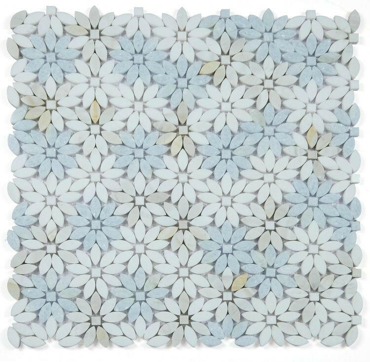 Aster Wild Marina Flower Marble Mosaic Tile-Marble Mosaic-American Tile Depot