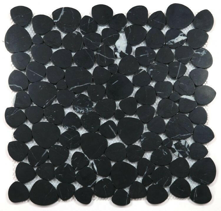 Athena Brigid Marquina Honed Pebble Marble Mosaic Tile-Marble Mosaic-American Tile Depot