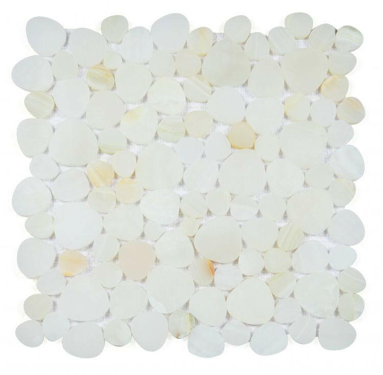 Athena Minerva Onyx White Honed Pebble Marble Mosaic Tile-Marble Mosaic-American Tile Depot