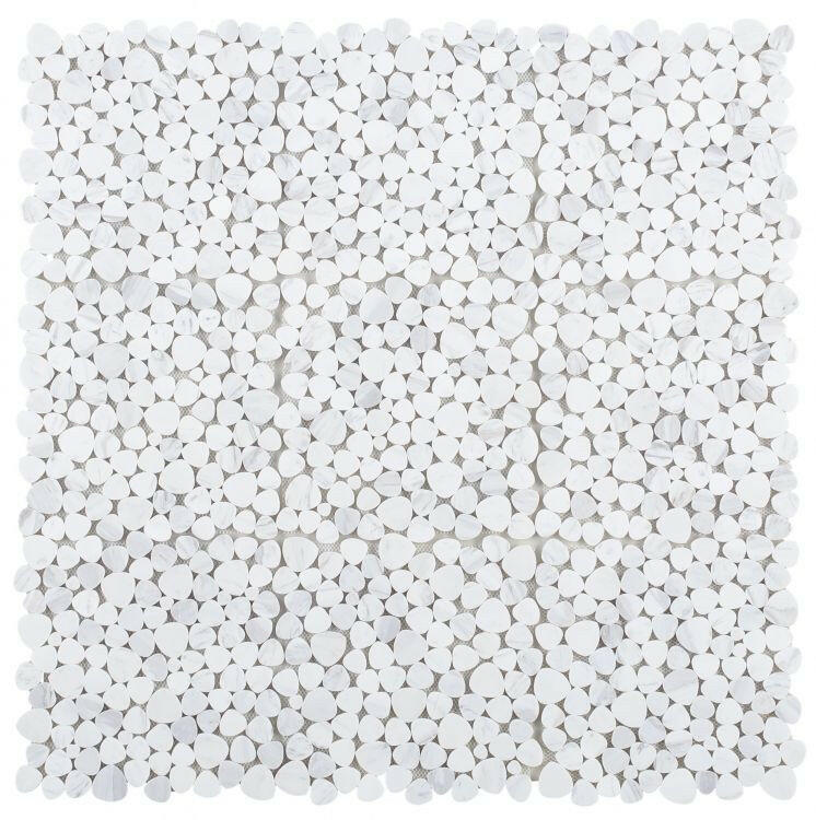 Athena Minerva White Polished Pebble Marble Mosaic Tile-Marble Mosaic-American Tile Depot