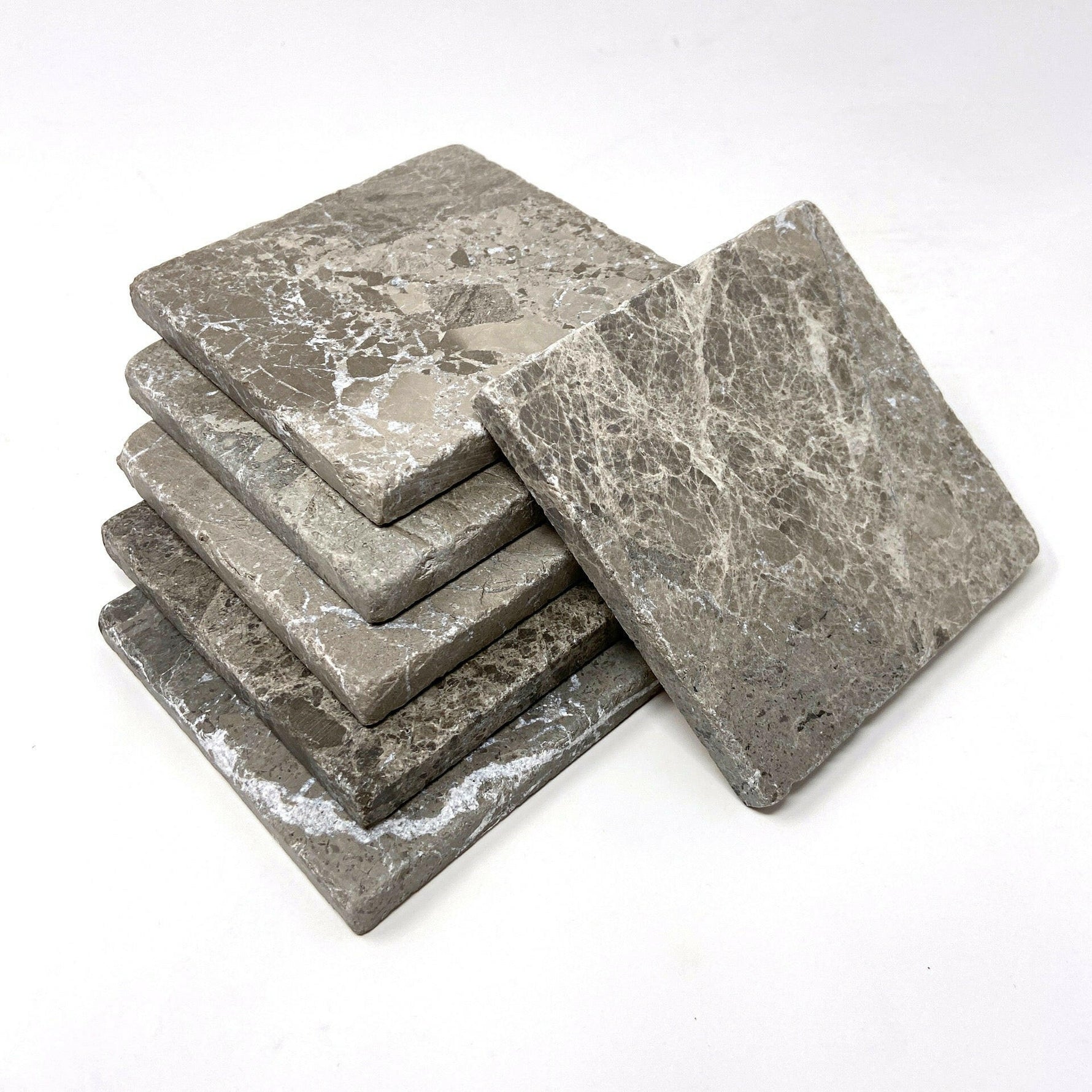 Atlantic Gray Marble Handmade Coasters - Set of 6-Marble Coasters-American Tile Depot