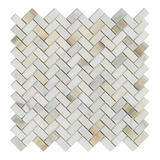 Calacatta Gold Marble Honed Mini Herringbone Mosaic Tile