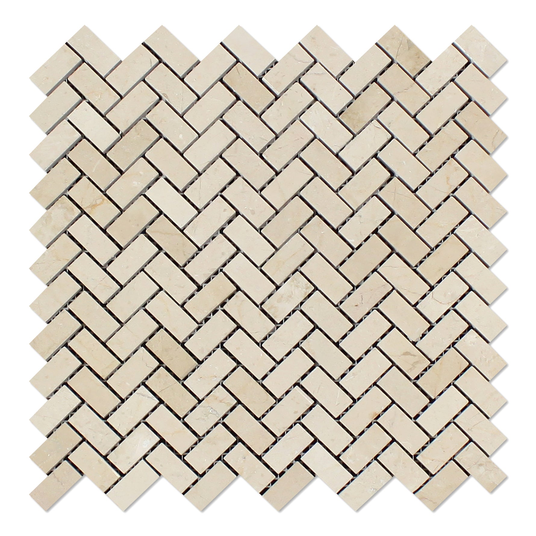 Crema Marfil Marble Polished Mini Herringbone Mosaic Tile-Marble Mosaic-American Tile Depot