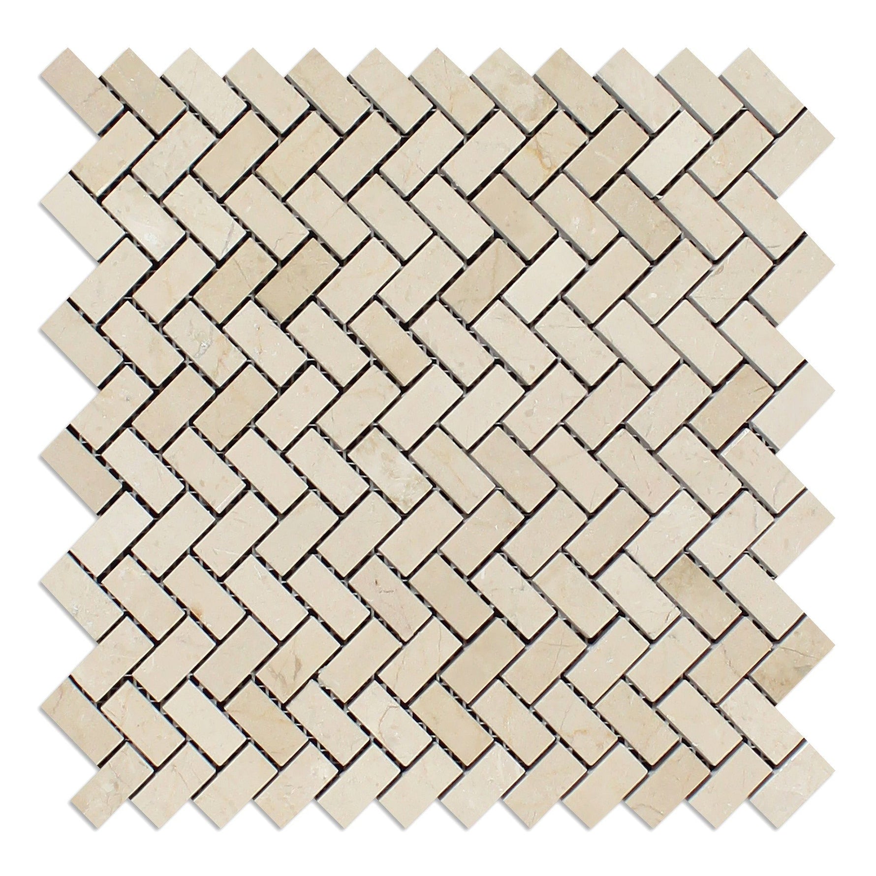 Crema Marfil Marble Polished Mini Herringbone Mosaic Tile-Marble Mosaic-American Tile Depot