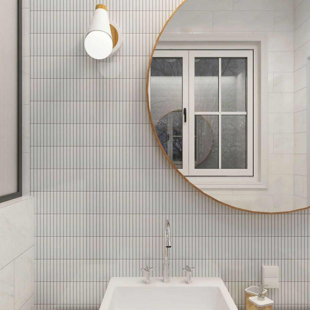 Band Snow Matte Linear Porcelain Mosaic Tile-Porcelain Mosaic-American Tile Depot