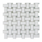 Thassos White Marble Honed Basketweave Mosaic Tile w/ Ming-Green Dots-Marble Mosaic-American Tile Depot