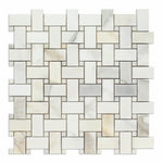 Calacatta Gold Marble Polished Basketweave Mosaic Tile w/ Calacatta Gold Dots-Marble Mosaic-American Tile Depot