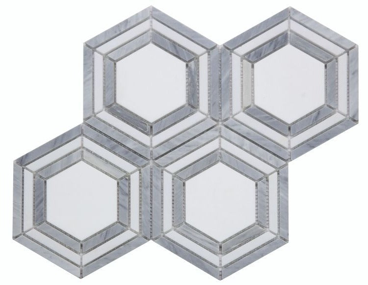 Beehive Nancy Blue Polished Hexagon Marble Mosaic Tile-Marble Mosaic-American Tile Depot