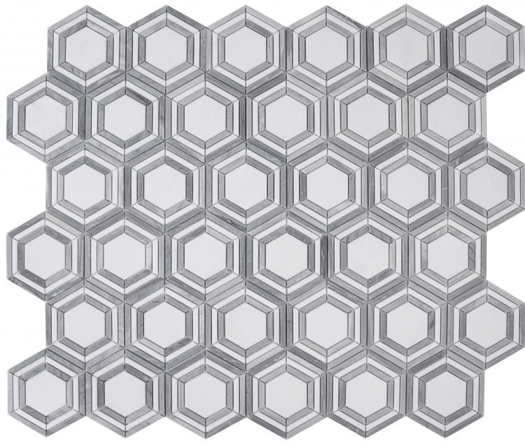 Beehive Nancy Blue Polished Hexagon Marble Mosaic Tile-Marble Mosaic-American Tile Depot