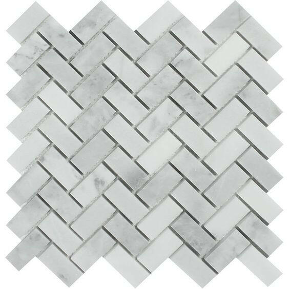 Bianco Venatino (Bianco Mare) Marble Honed 1 x 2 Herringbone Mosaic Tile-Marble Mosaic-American Tile Depot