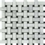 Bianco Venatino (Bianco Mare) Marble Honed Basketweave Mosaic Tile w/ Black Dots-Marble Mosaic-American Tile Depot