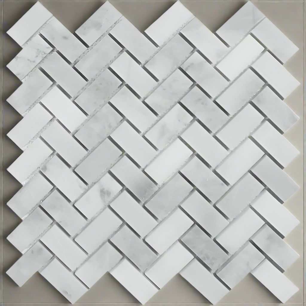 Bianco Venatino (Bianco Mare) Marble Polished 1 x 2 Herringbone Mosaic Tile-Marble Mosaic-American Tile Depot