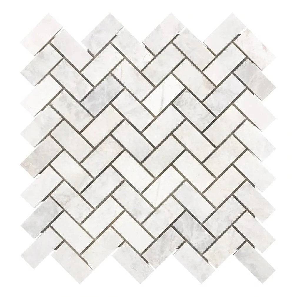 Bianco Congelato Dolomite Leathered 1 x 2 Herringbone Mosaic Tile