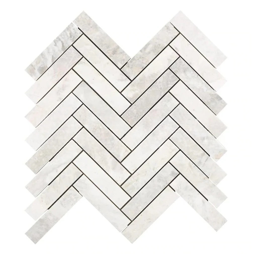 Bianco Congelato Dolomite Leathered 1 x 4 Herringbone Mosaic Tile