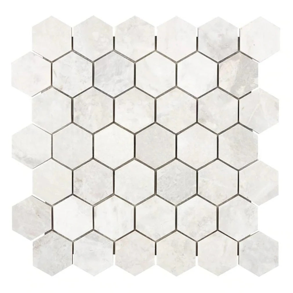 Bianco Congelato Dolomite Leathered 2" Hexagon Mosaic Tile