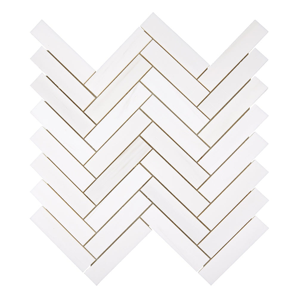 1 X 4 Bianco Dolomite Honed Herringbone Marble Mosaic Tile-Marble Mosaic-American Tile Depot