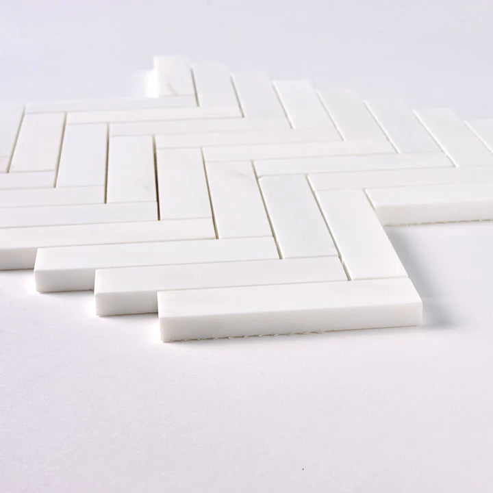 1×4 Bianco Dolomite Polished Herringbone Marble Mosaic Tile-Marble Mosaic-American Tile Depot