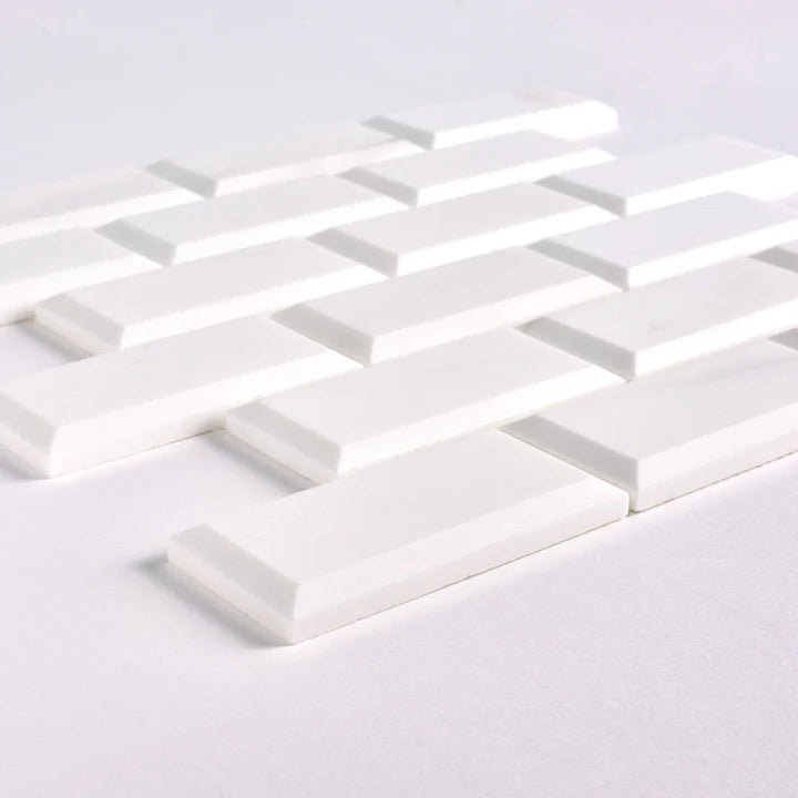 2 X 4 Bianco Dolomite Honed & Beveled Brick Marble Mosaic Tile-Marble Mosaic-American Tile Depot