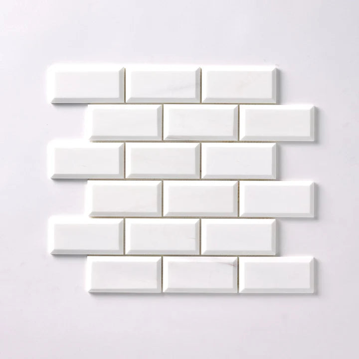 2 X 4 Bianco Dolomite Honed & Beveled Brick Marble Mosaic Tile-Marble Mosaic-American Tile Depot