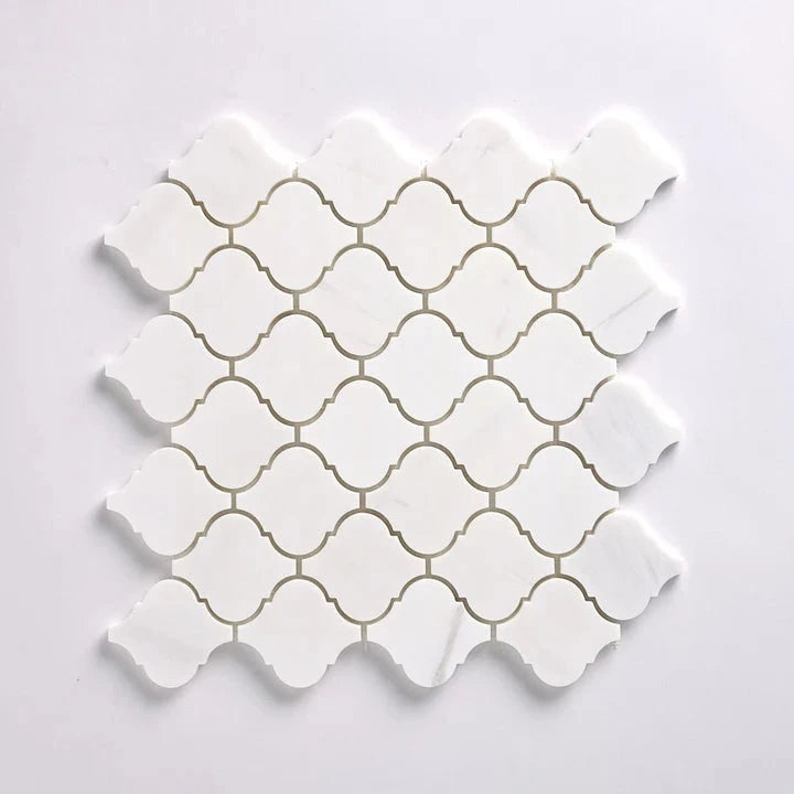 Bianco Dolomite Honed 3" Lantern Arabesque Marble Mosaic Tile-Marble Mosaic-American Tile Depot