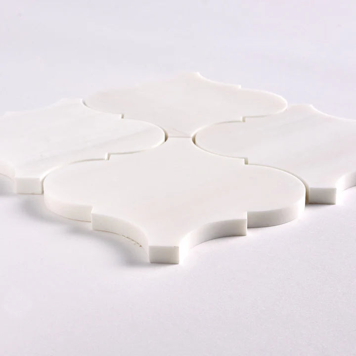 Bianco Dolomite Polished 6" Lantern Arabesque Marble Mosaic Tile-Marble Mosaic-American Tile Depot