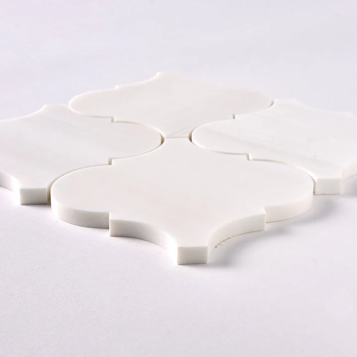 Bianco Dolomite Polished 6" Lantern Arabesque Marble Mosaic Tile-Marble Mosaic-American Tile Depot