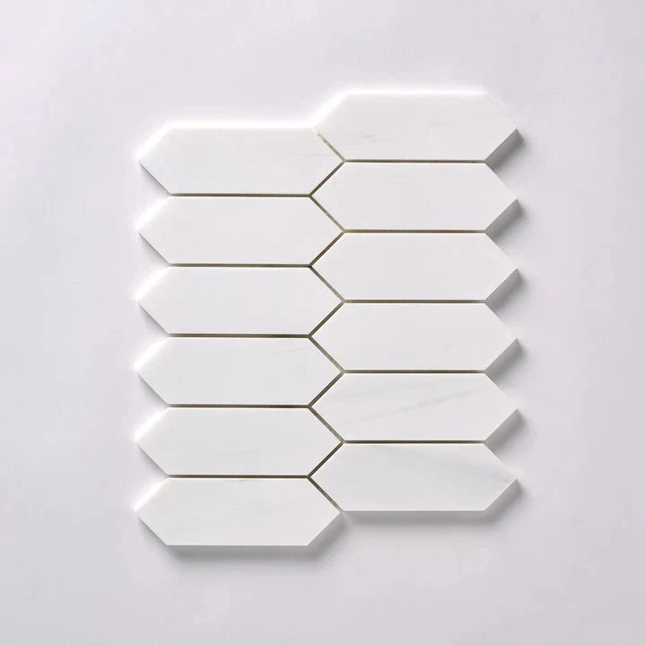 Bianco Dolomite Polished Picket Marble Mosaic Tile-Marble Mosaic-American Tile Depot