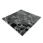 Black & Cream Marble Look Glass & Stone Mosaic Tile-Glass Mosaic-American Tile Depot