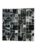 Black & Cream Marble Look Glass & Stone Mosaic Tile-Glass Mosaic-American Tile Depot