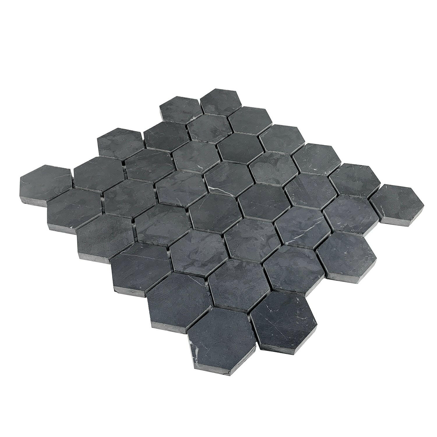 Black Marquina Marble Honed 2" Hexagon Mosaic Tile-Marble Mosaic-American Tile Depot