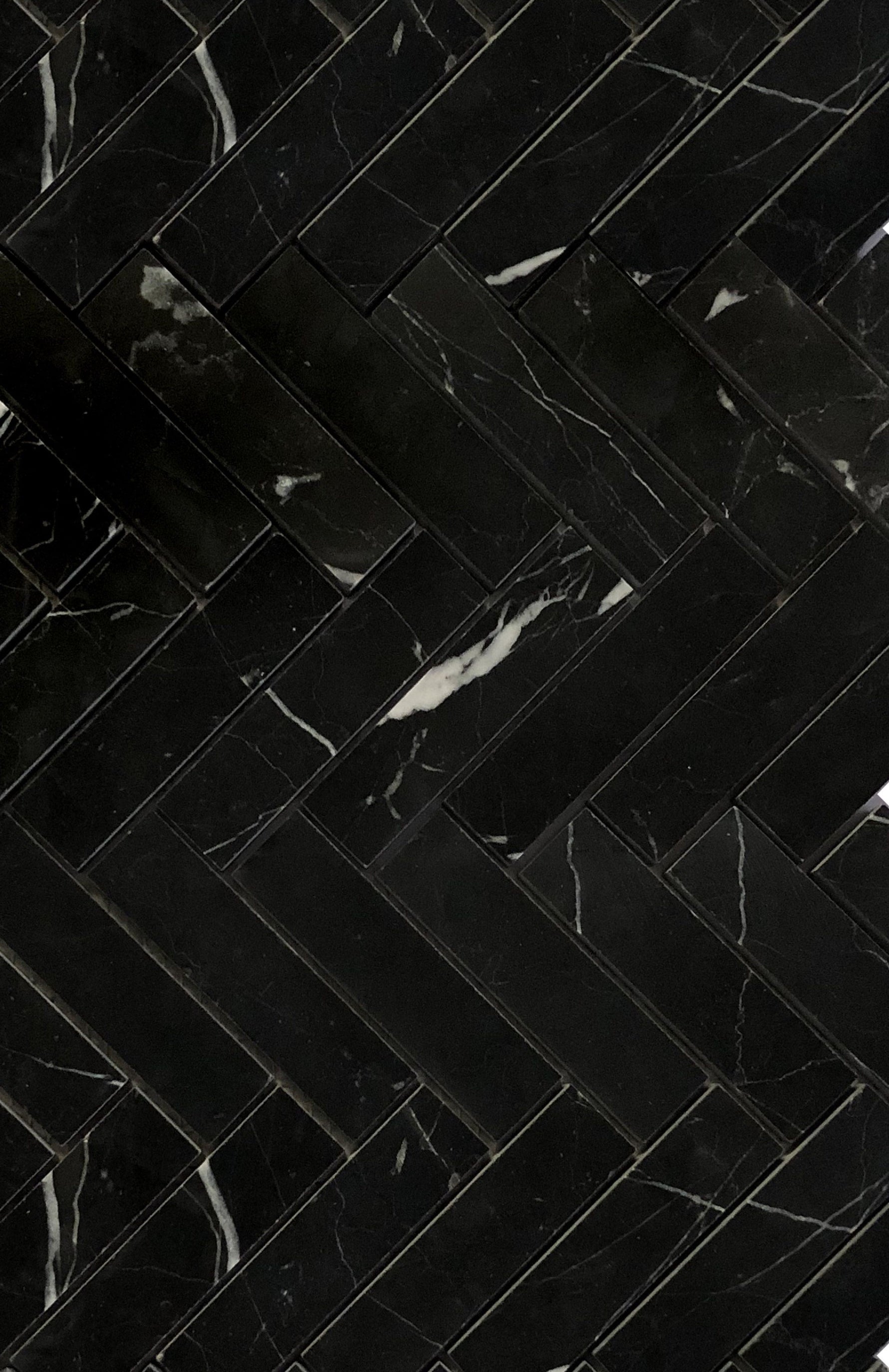 Black Marquina Marble Polished 1.25 x 6 Herringbone Mosaic Tile-Marble Mosaic-American Tile Depot