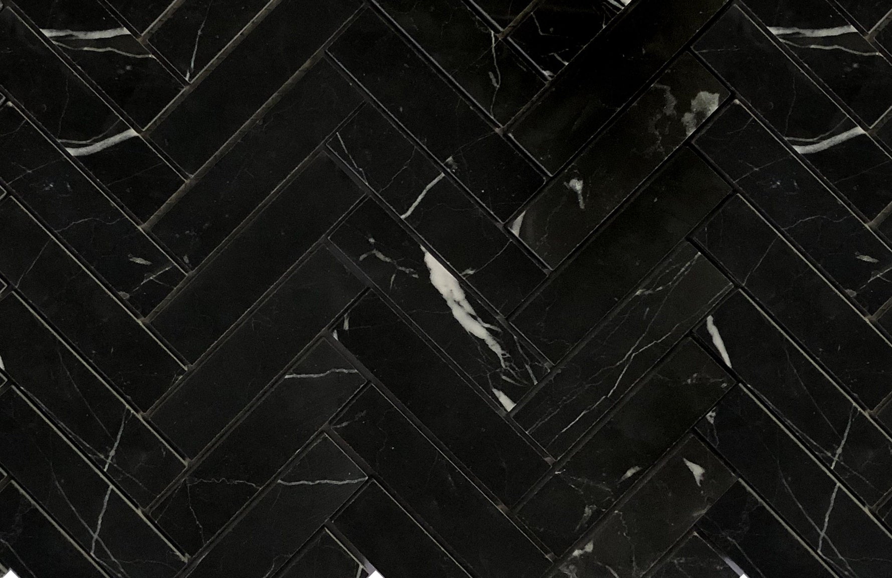 Black Marquina Marble Polished 1.25 x 6 Herringbone Mosaic Tile-Marble Mosaic-American Tile Depot