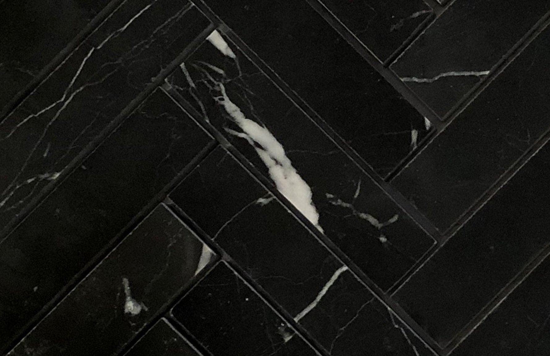 Black Marquina Marble Polished 1.25 x 6 Herringbone Mosaic Tile-Marble Mosaic-American Tile Depot