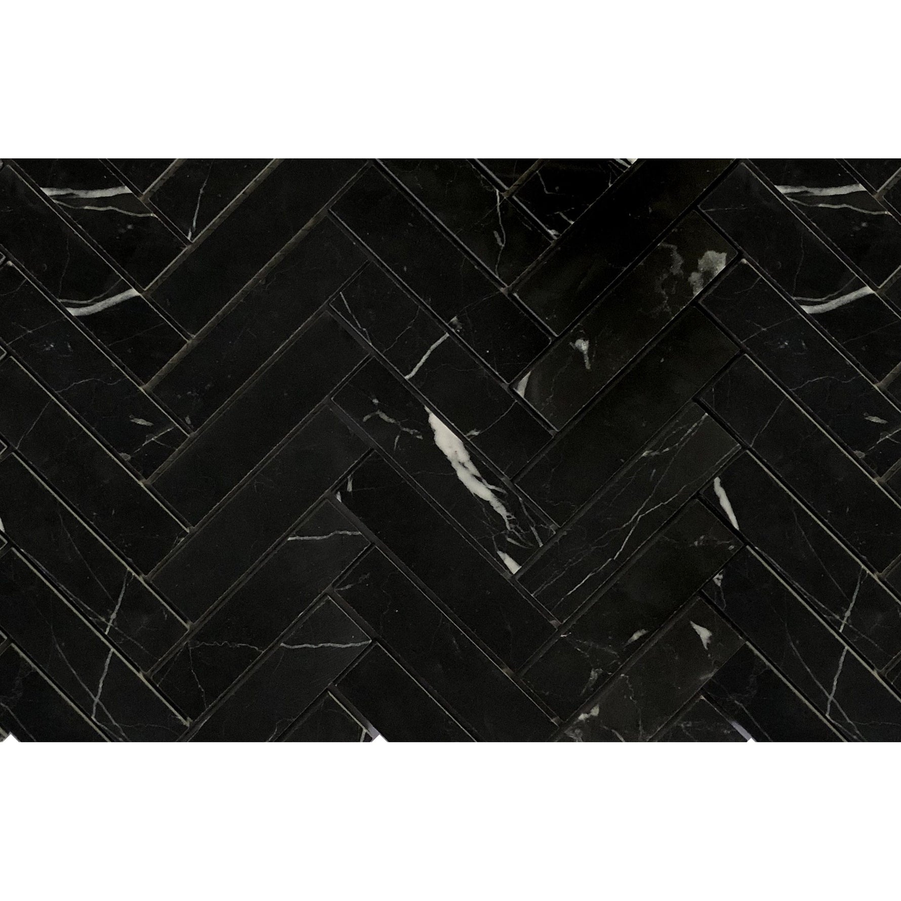 Black Marquina Marble Polished 1.25 x 6 Herringbone Mosaic Tile-Marble Mosaic-American Tile Depot