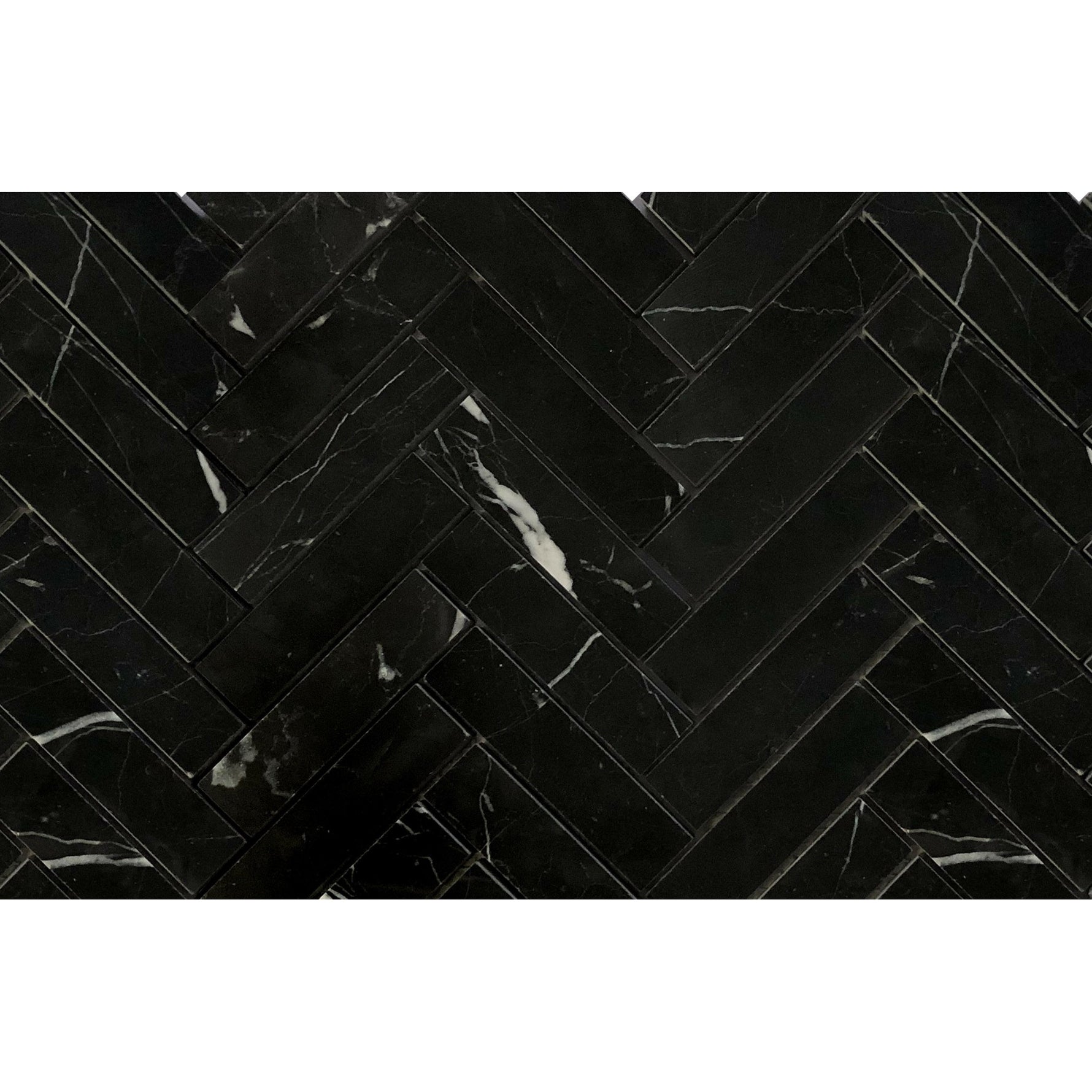 Black Marquina Marble Polished 1.25 x 6 Herringbone Mosaic Tile-Marble Mosaic-American Tile Depot