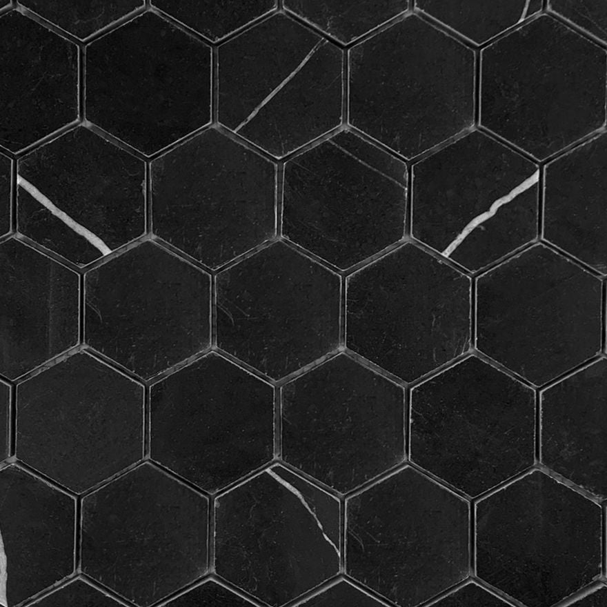 Black Marquina Marble Polished 2" Hexagon Mosaic Tile-Marble Mosaic-American Tile Depot