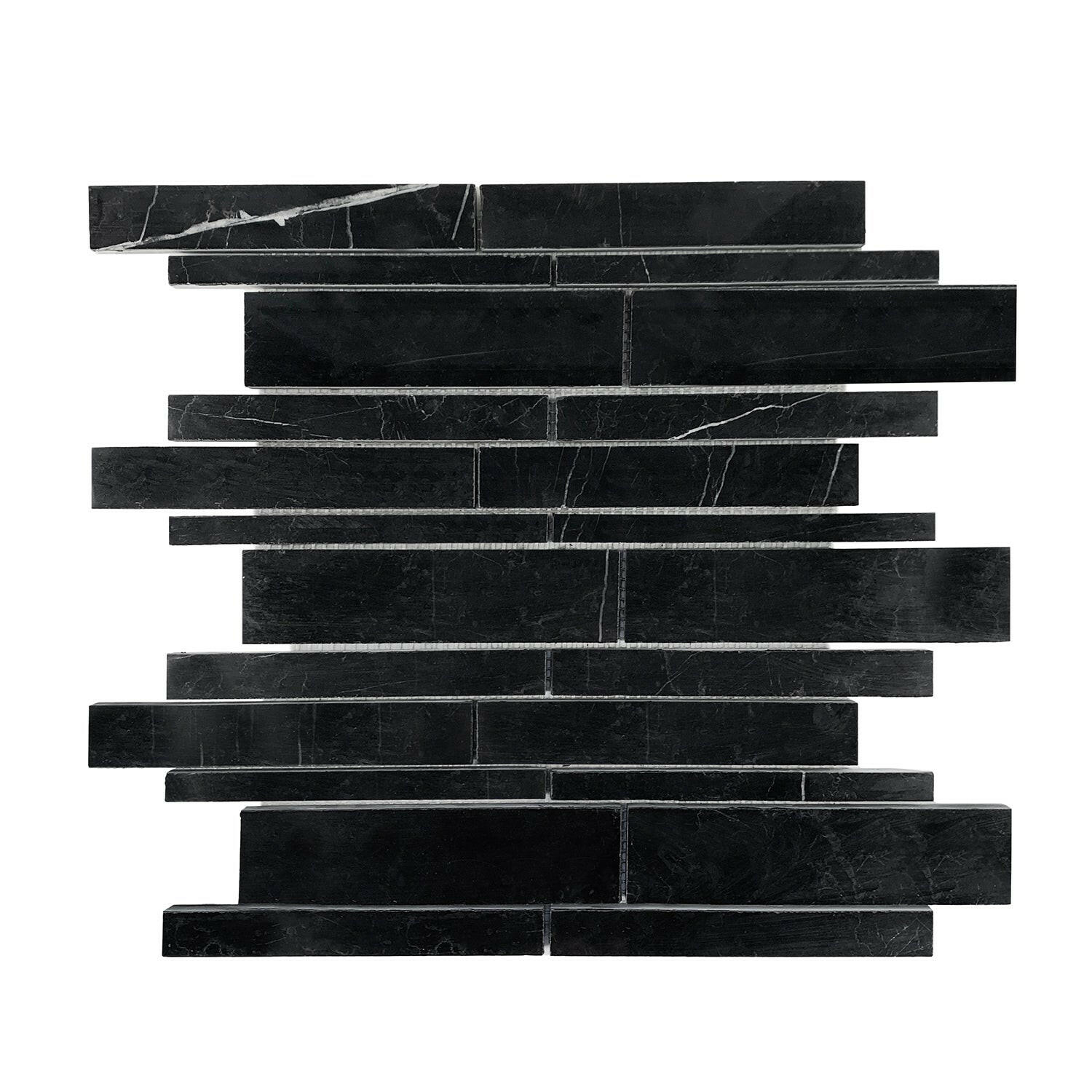 Black Marquina Marble Polished Random Strip Mosaic Tile-Marble Mosaic-American Tile Depot