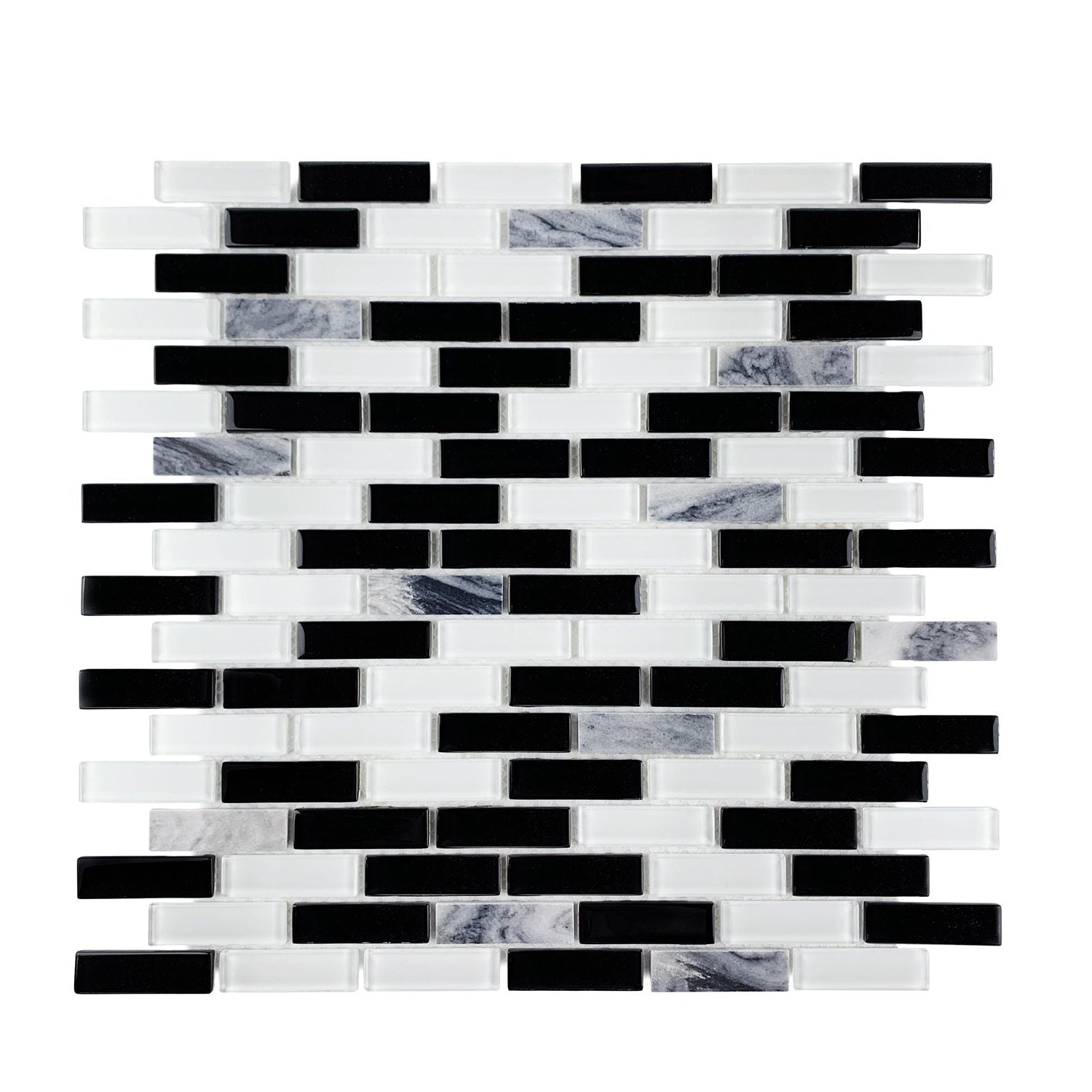 Black & White Linear Glass Mosaic Tile-Glass Mosaic-American Tile Depot