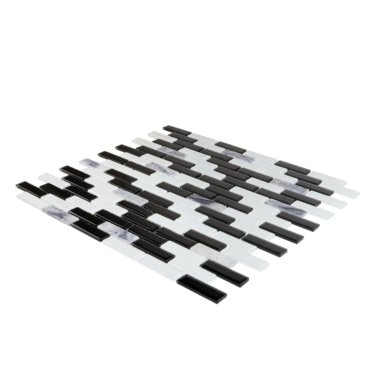 Black & White Linear Glass Mosaic Tile-Glass Mosaic-American Tile Depot