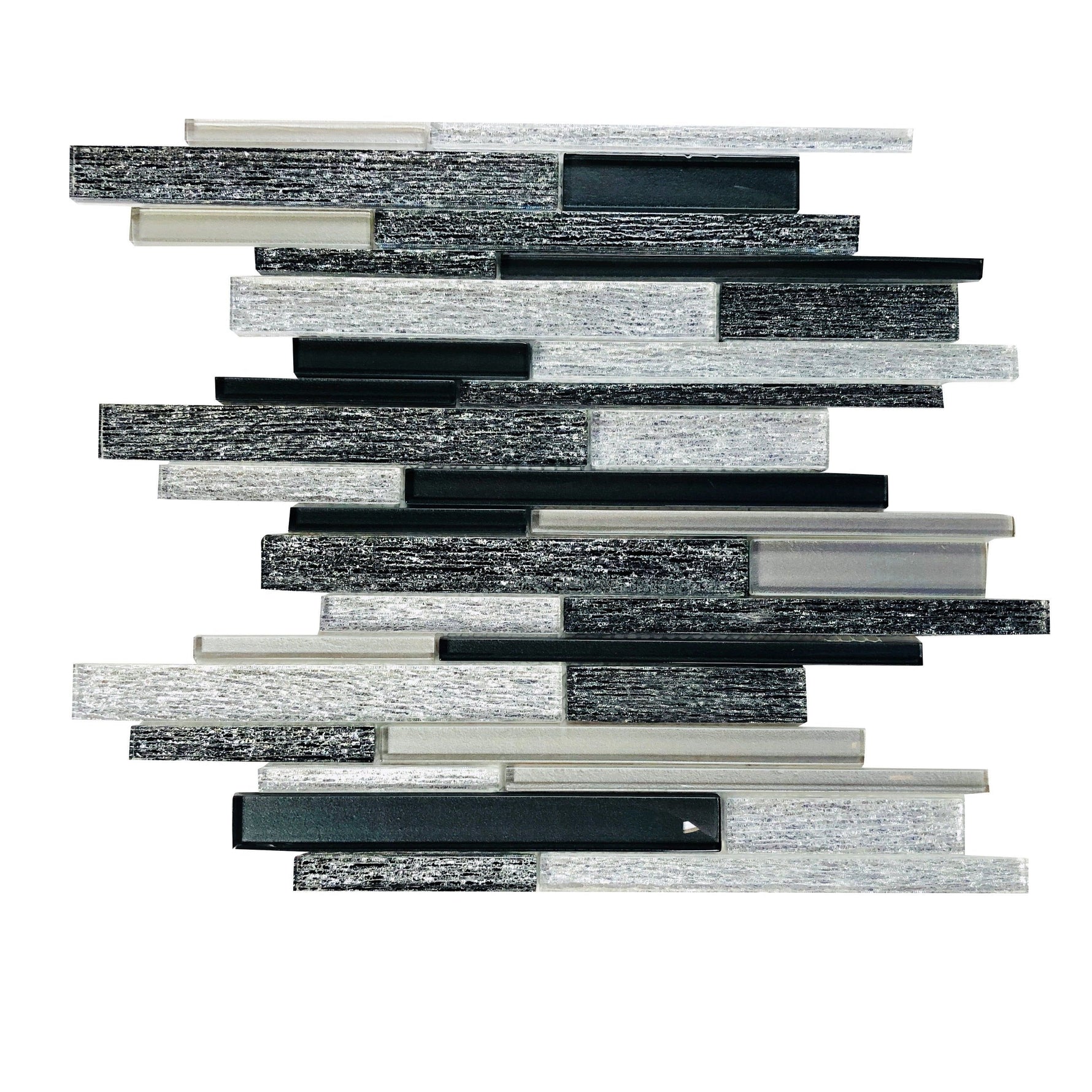 Black & White Random Strip Mix Glass Mosaic Tile-Glass Mosaic-American Tile Depot