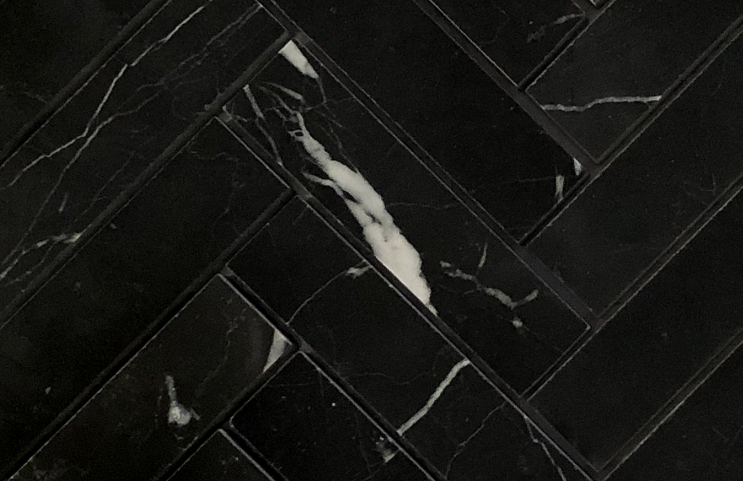 Black Marquina Marble Polished 1.25 x 6 Herringbone Mosaic Tile-Marble Mosaic-American Tile Depot