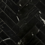 Black Marquina Marble Polished 1.25 x 6 Herringbone Mosaic Tile