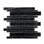 Black Marquina Marble Polished Random Strip Mosaic Tile