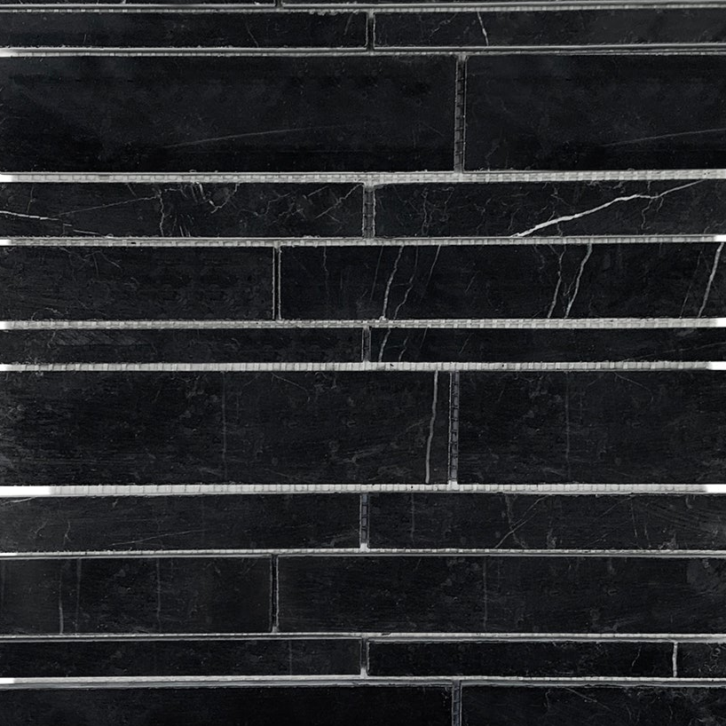 Black Marquina Marble Polished Random Strip Mosaic Tile-Marble Mosaic-American Tile Depot