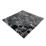 Black & Cream Marble Look Glass & Stone Mosaic Tile