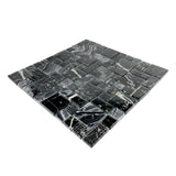 Black & Cream Marble Look Glass & Stone Mosaic Tile