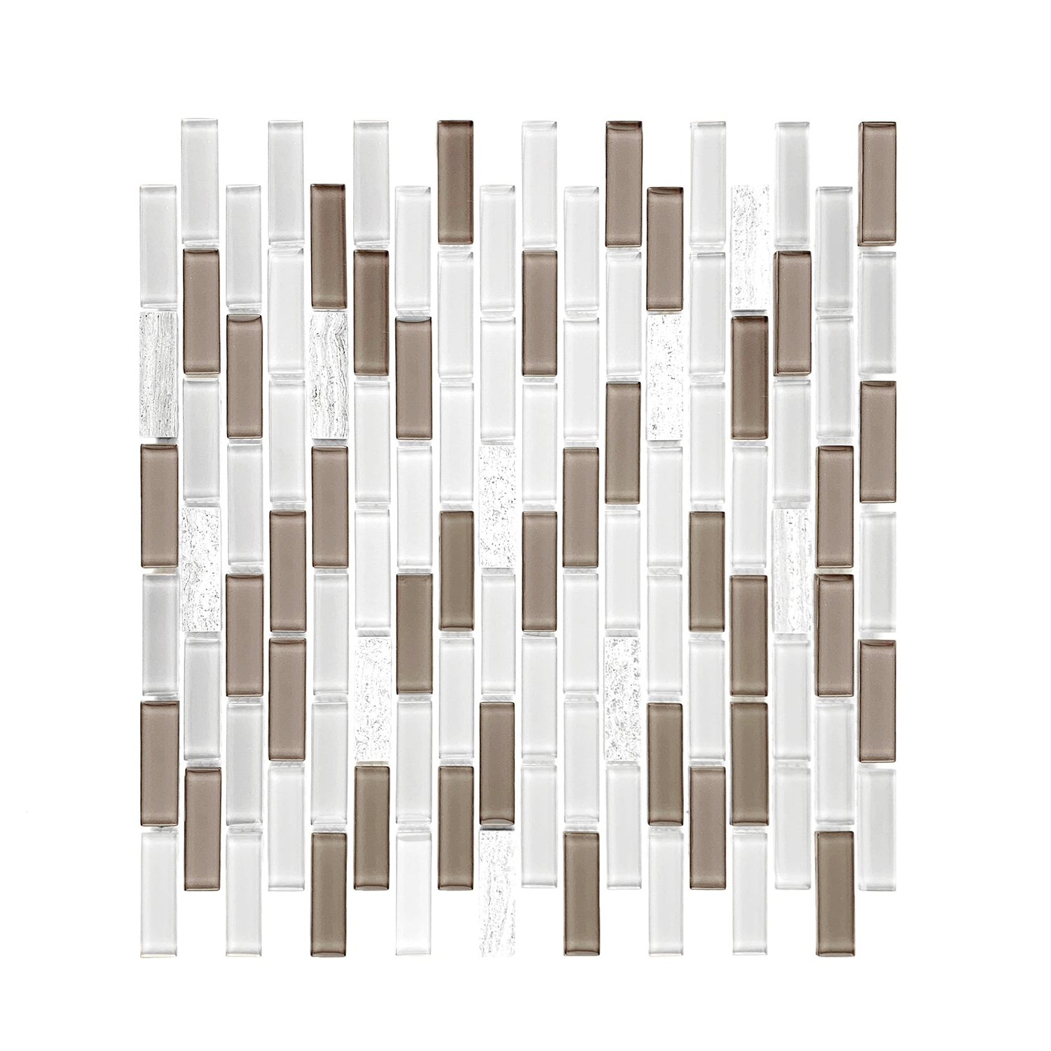 Taupe & White Linear Glass Mosaic Tile-Glass Mosaic-American Tile Depot