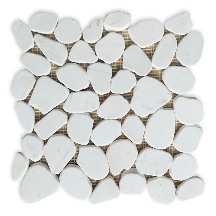 Brook White Pebble Marble Mosaic Tile-Marble Mosaic-American Tile Depot