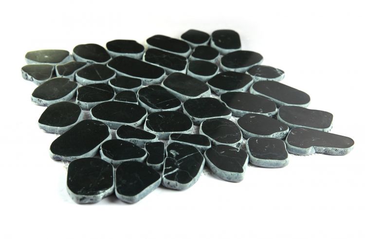 Brook Marquina Polished Pebble Marble Mosaic Tile-Marble Mosaic-American Tile Depot