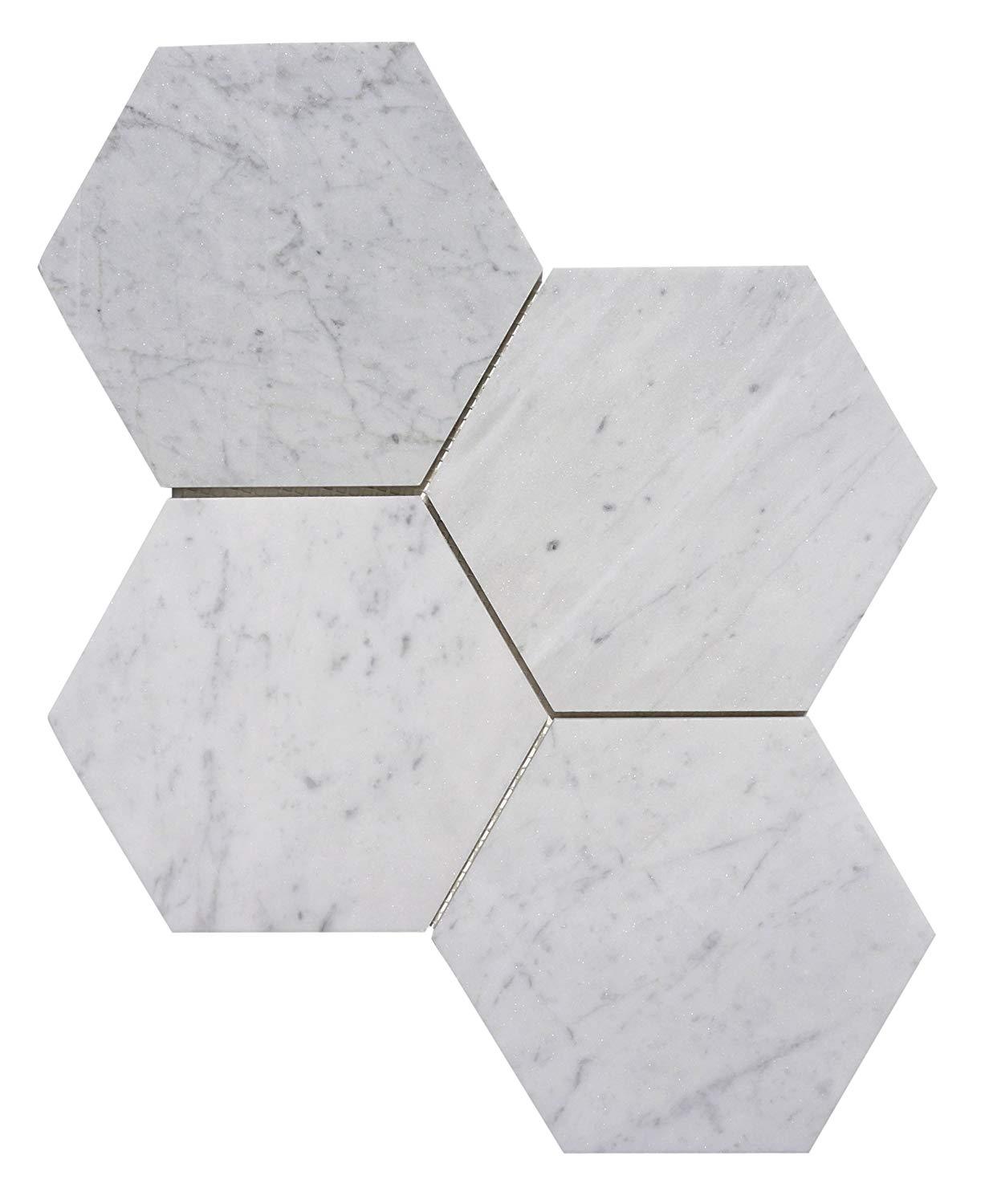 Carrara White Marble Polished 6" Hexagon Tile